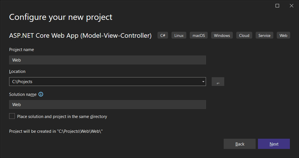 Visual Studio project name