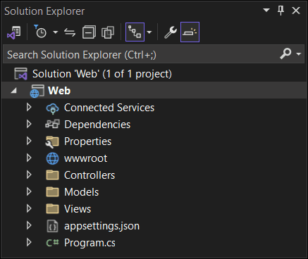 Folder structure visible in Solution Explorer
