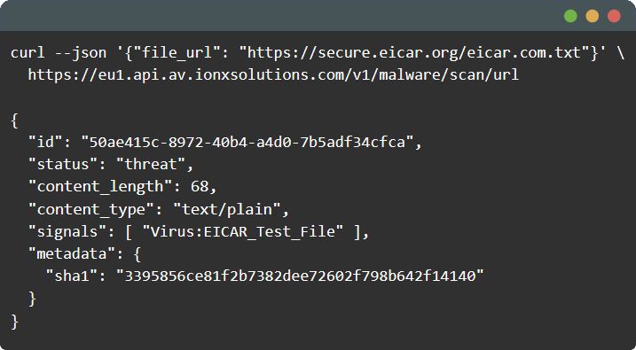 JSON response from Verisys Antivirus API